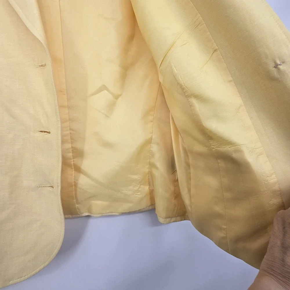 Lafayette 148 Linen Wool Blazer Womens Size 8 Yellow Classic Office Career Girly